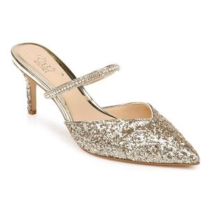 Jewel Badgley Mischka Jan Gold Glitter Pointed Toe Mule Stiletto